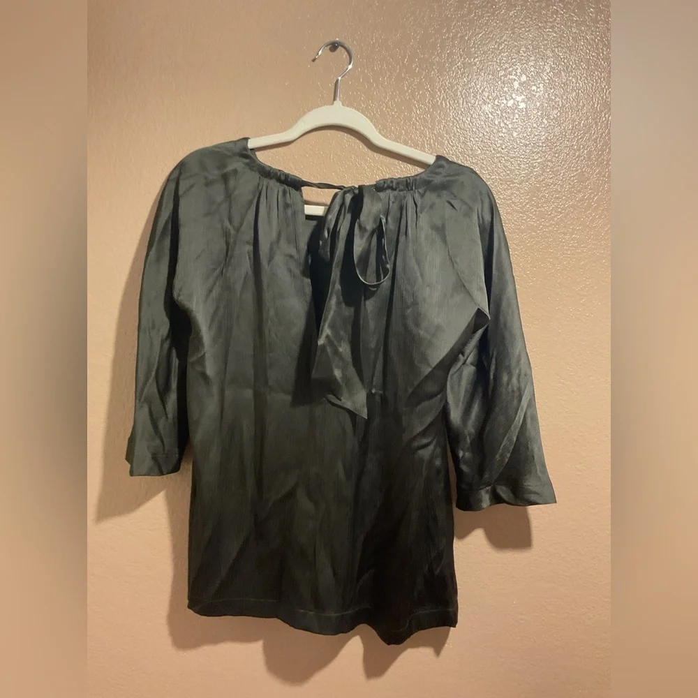 Lavender Label Wera Wang Mixed Media Green Wool Silk Bow Short Sleeve Blouse A 1 - Picture 2 of 3